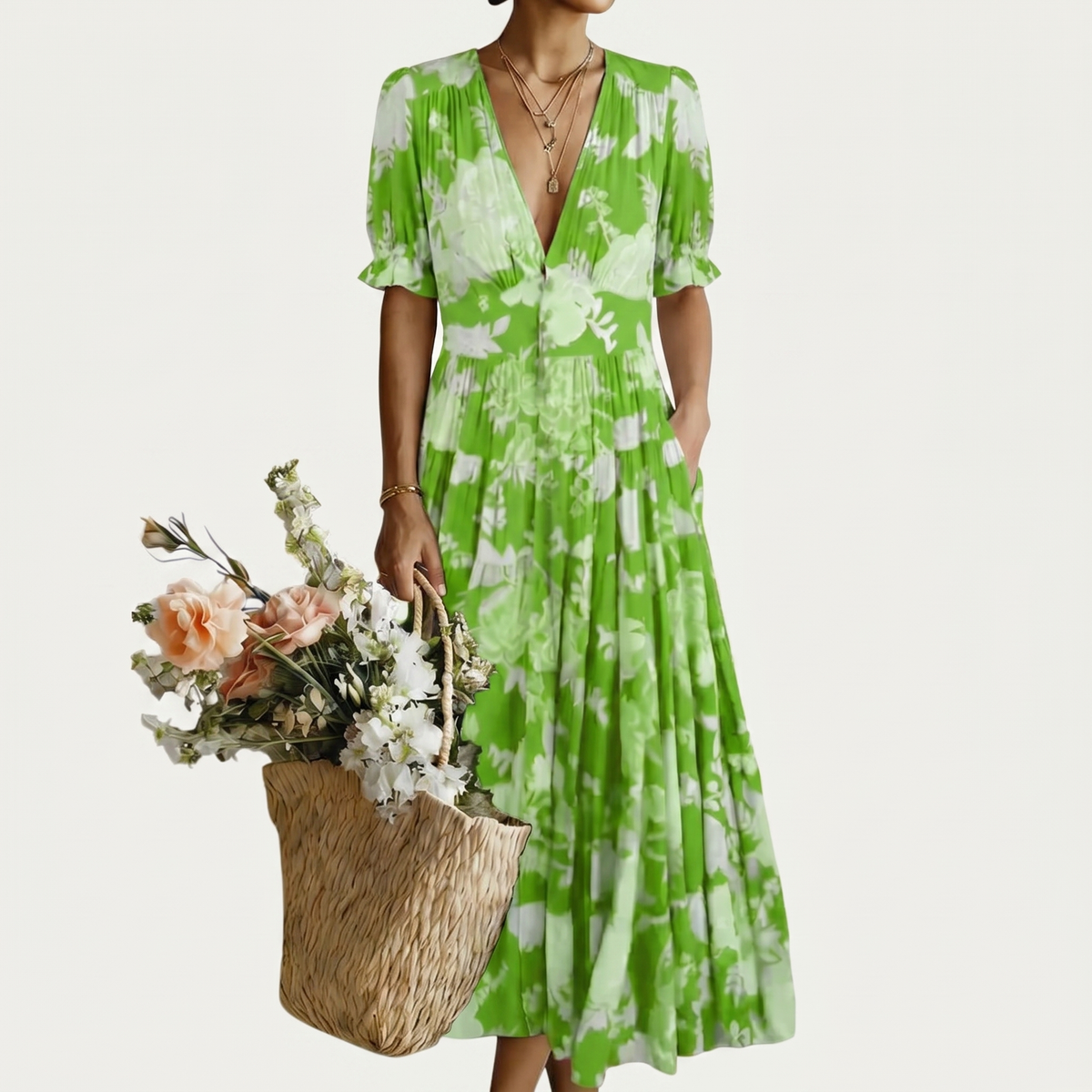 "MINELDA | ELEGANTES BLUMENKLEID" can be rewritten as "MINELDA | STYLISH FLORAL DRESS".