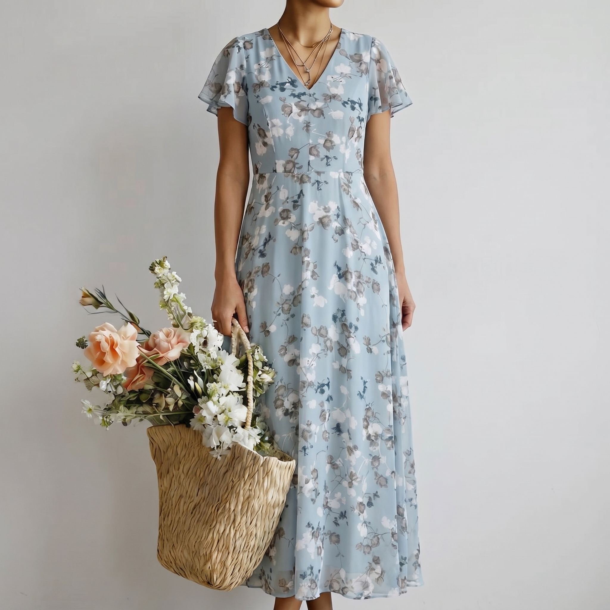 ISMERIA | Floral Chiffon Maxi Dress