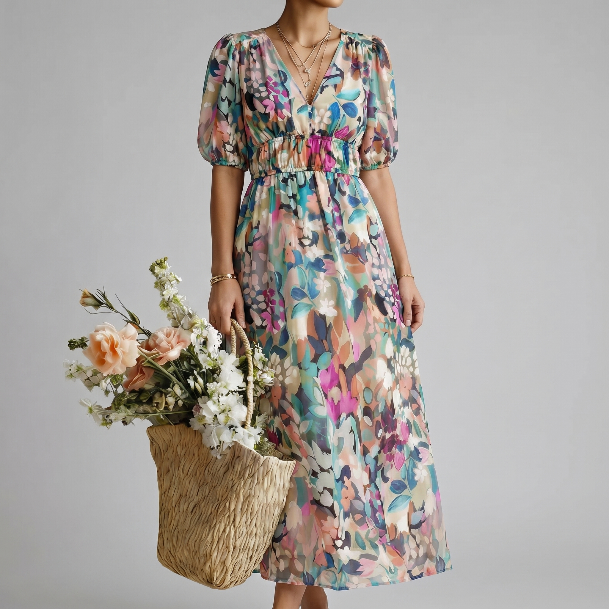 EULALIE | Blumenmuster Midi-Kleid
