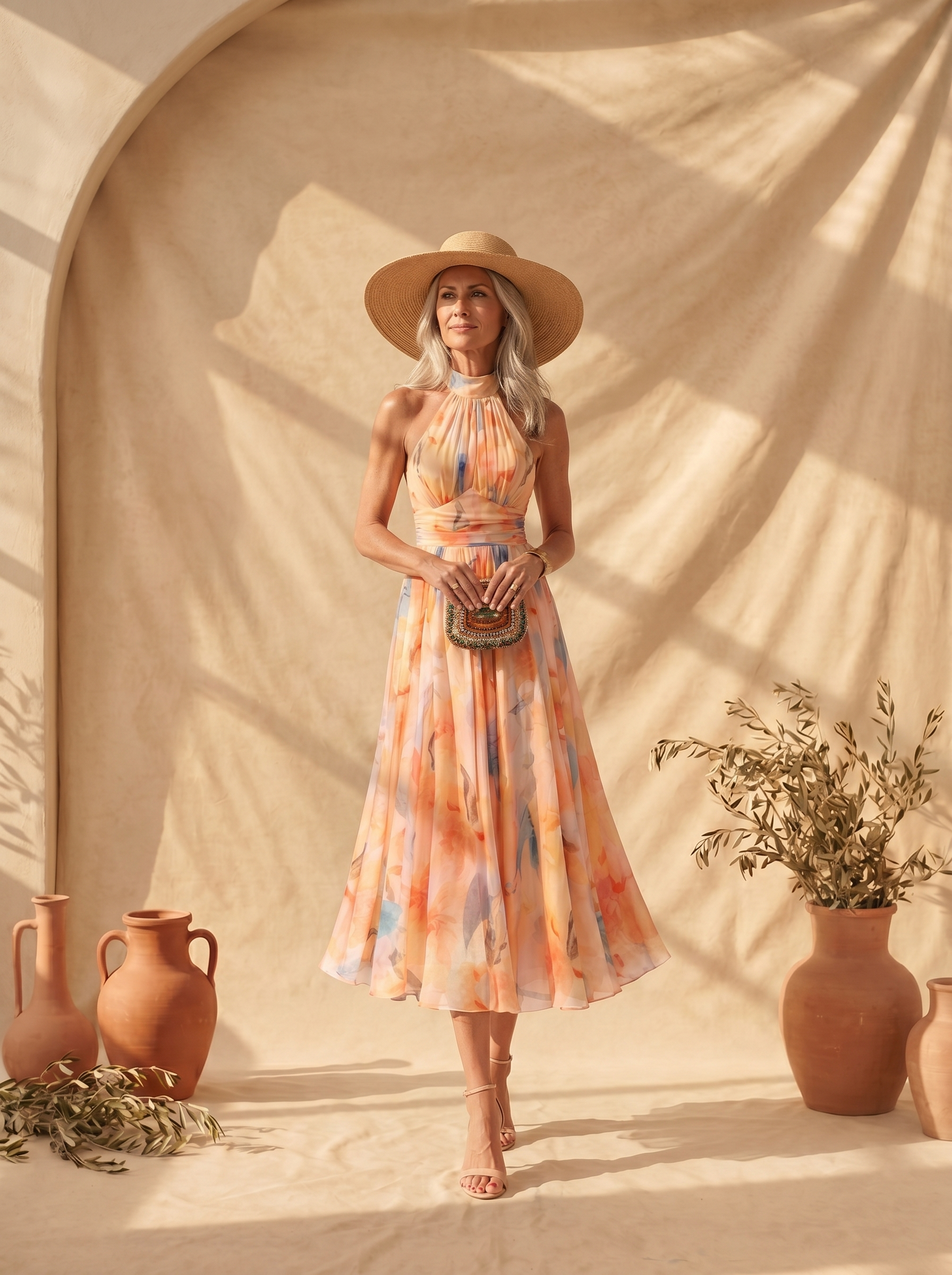 Aurora | Halterneck Kleid mit Aquarellmuster