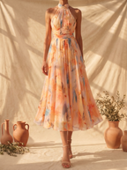 Aurora | Halterneck Kleid mit Aquarellmuster