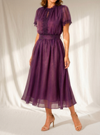 Flavia | Maxi-Kleid mit Tropfenausschnitt und Chiffon-Spitze