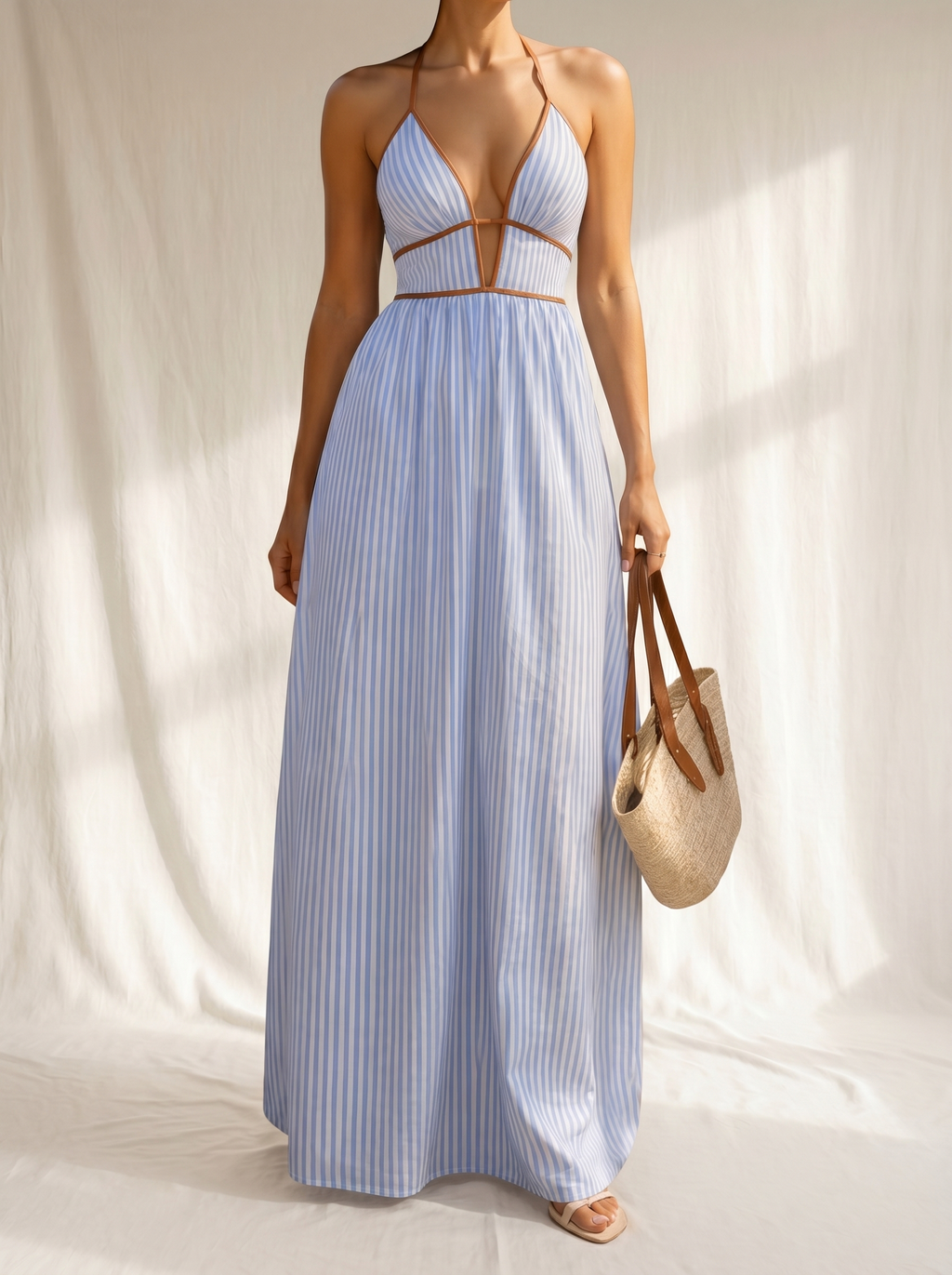 Laurina | Langes gestreiftes Kleid mit Ausschnitt und Cut-out-Details