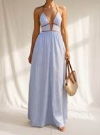Laurina | Langes gestreiftes Kleid mit Ausschnitt und Cut-out-Details