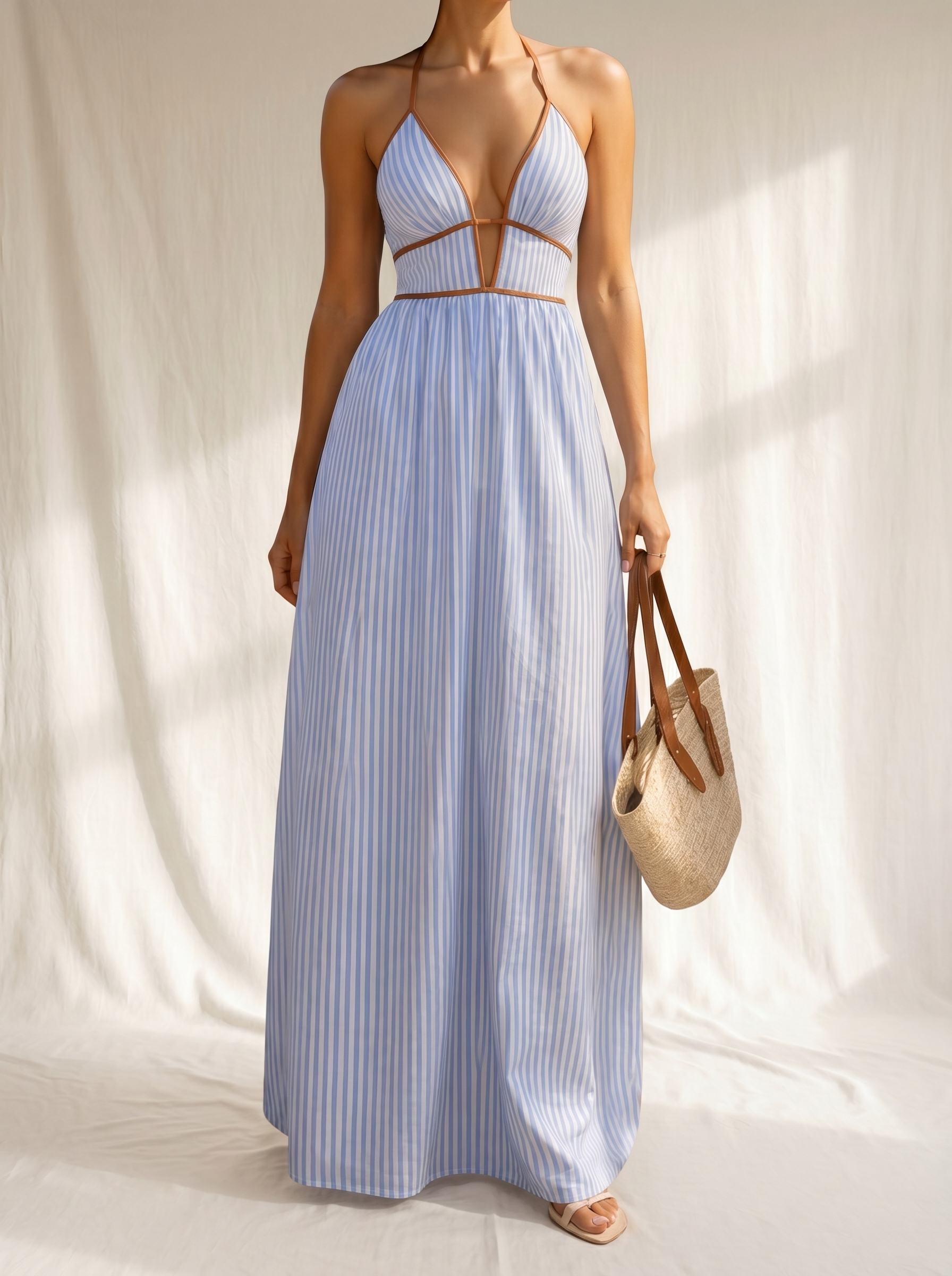 Laurina | Langes gestreiftes Kleid mit Ausschnitt und Cut-out-Details