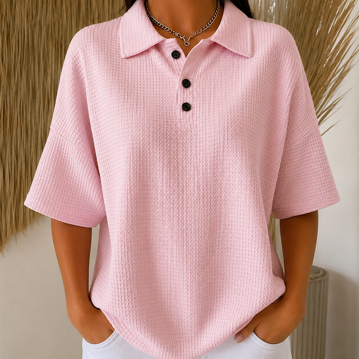 Gisela | Komfortable Waffle Polo Bluse