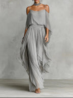 Isabela | Elegantes graues Set mit Spaghettiträger-Top und luftiger Hose