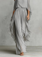 Isabela | Elegantes graues Set mit Spaghettiträger-Top und luftiger Hose