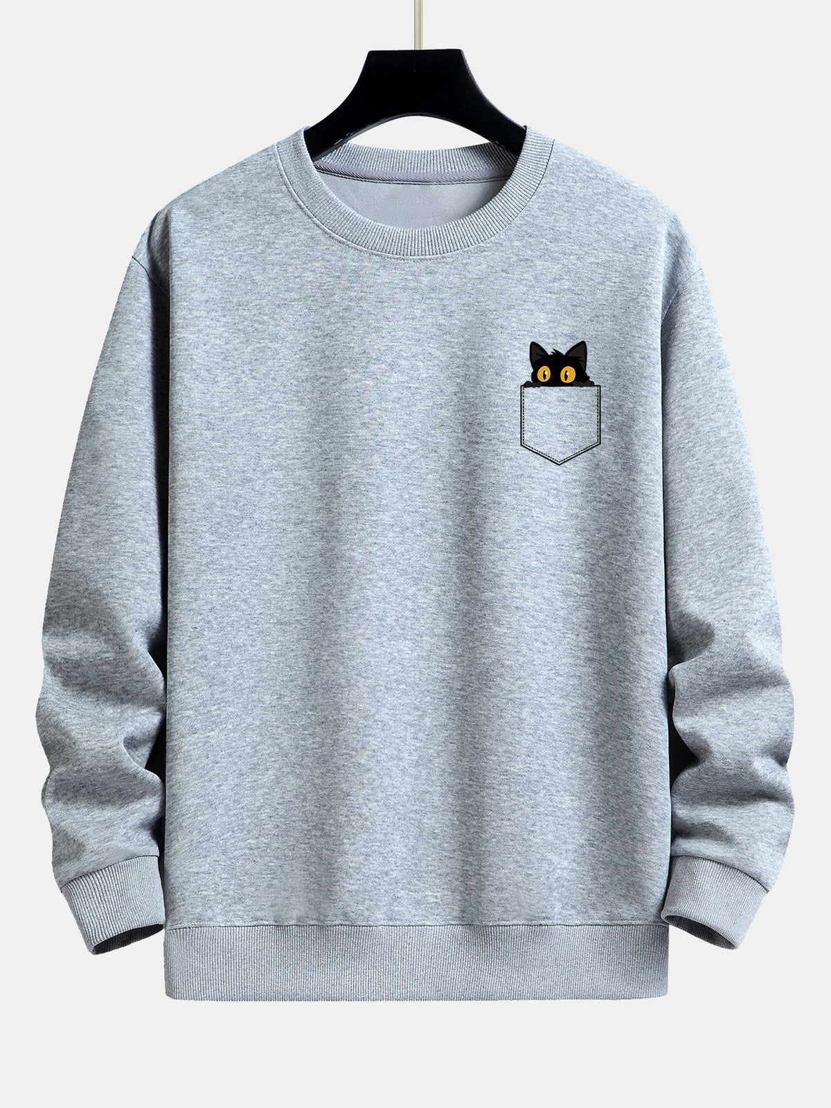 Schwarze Katze Druck Sweatshirt mit Tasche und Lässiger Passform