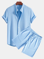 Ripp-Top mit Stehkragen und Shorts