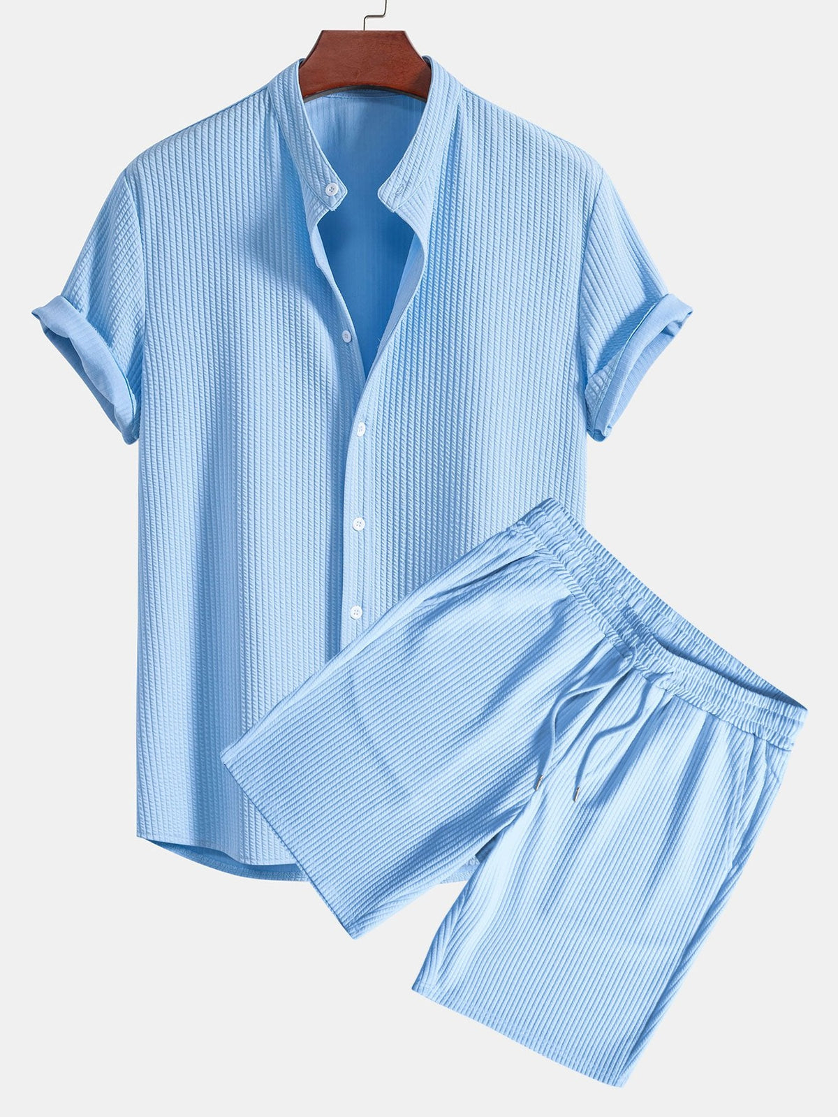 Ripp-Top mit Stehkragen und Shorts