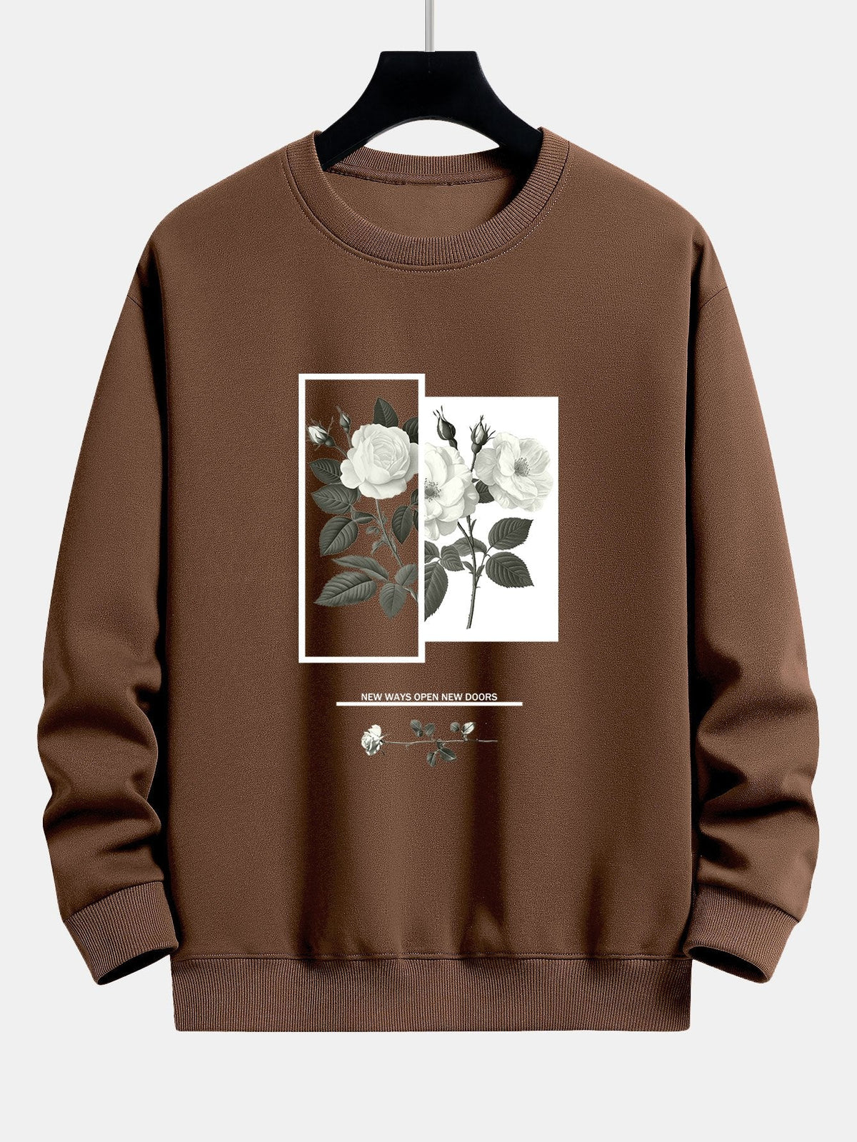 Entspannter Sweatshirt mit Sloganprint und weißer Rose
