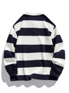 Bequemes Waffel-Polo-Sweatshirt mit breiten Streifen