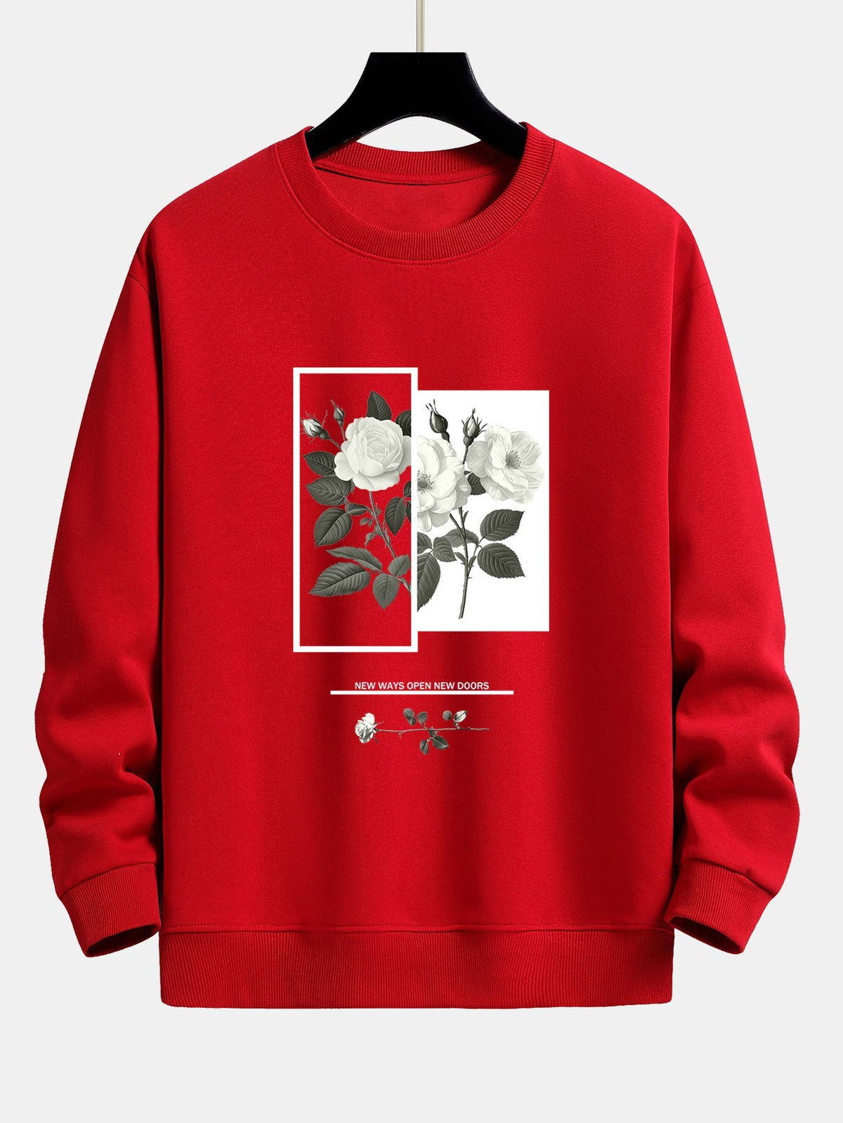 Entspannter Sweatshirt mit Sloganprint und weißer Rose