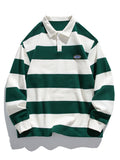 Bequemes Waffel-Polo-Sweatshirt mit breiten Streifen