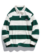 Bequemes Waffel-Polo-Sweatshirt mit breiten Streifen