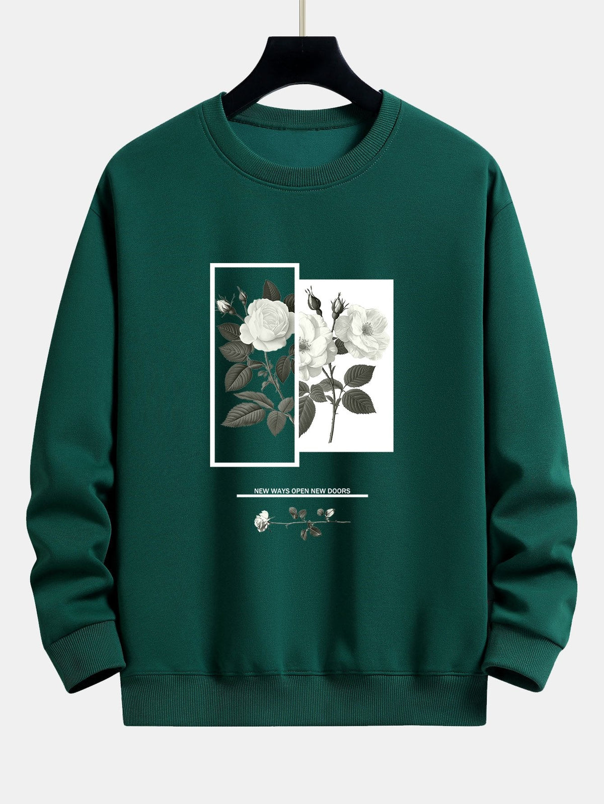 Entspannter Sweatshirt mit Sloganprint und weißer Rose