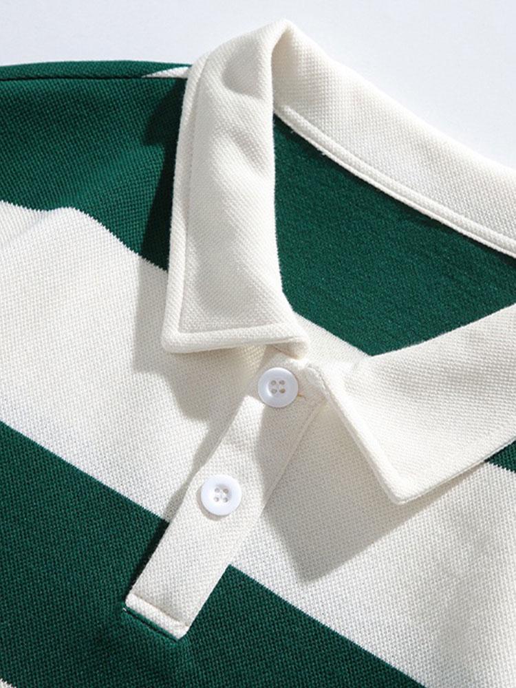Bequemes Waffel-Polo-Sweatshirt mit breiten Streifen