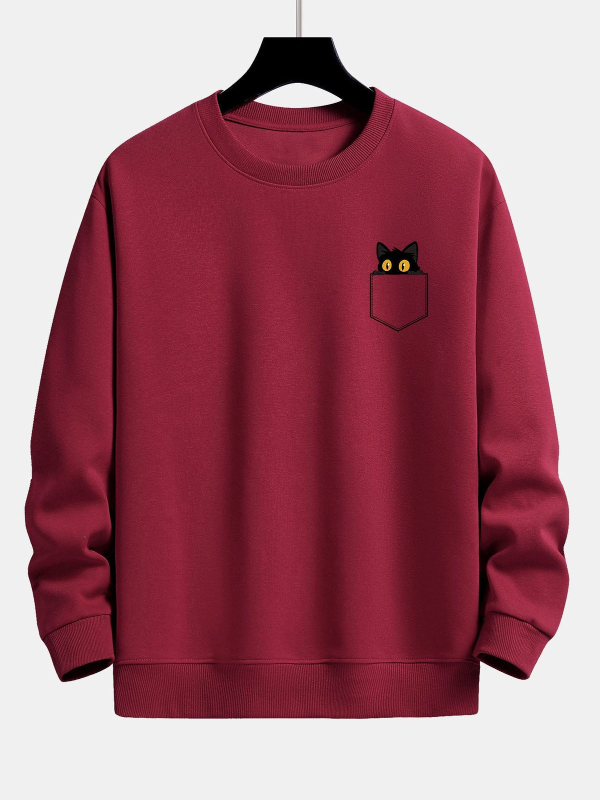 Schwarze Katze Druck Sweatshirt mit Tasche und Lässiger Passform