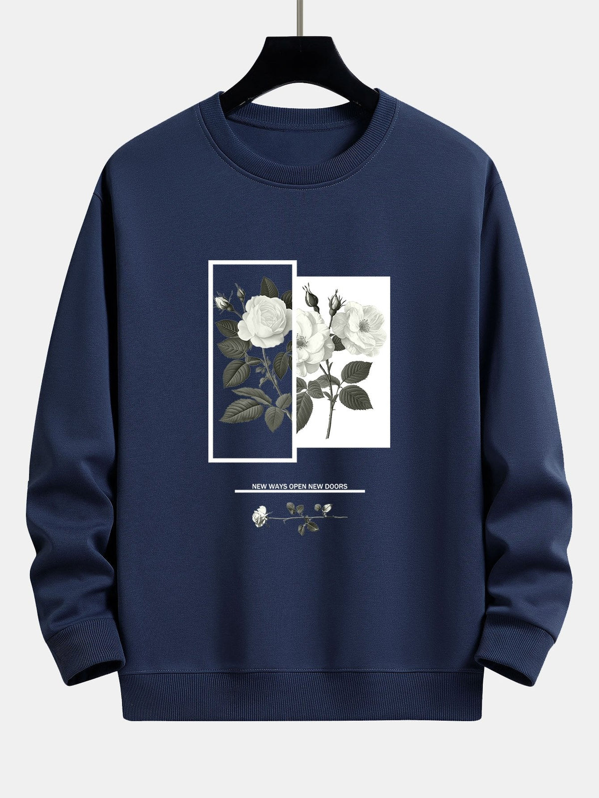Entspannter Sweatshirt mit Sloganprint und weißer Rose