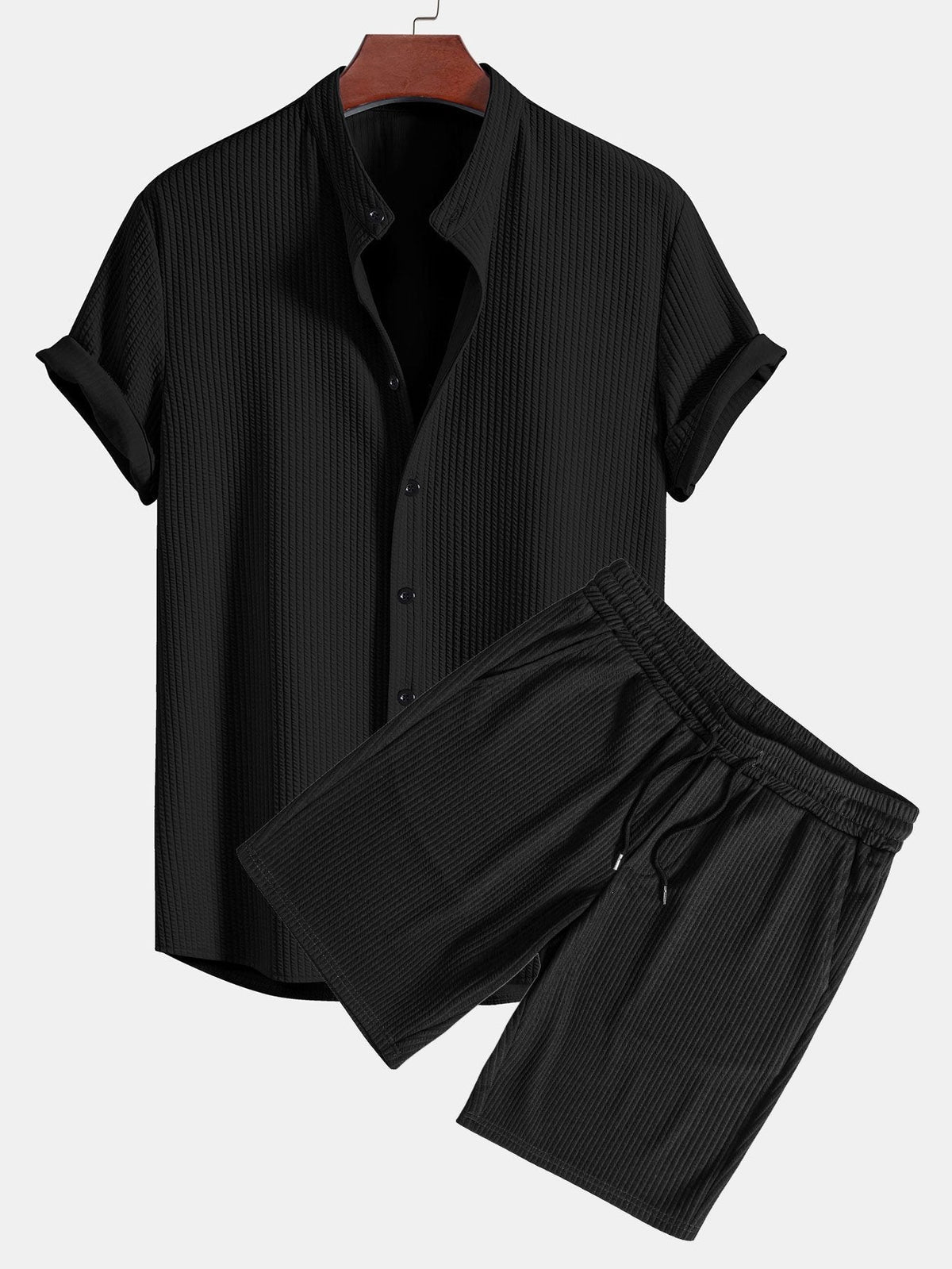 Ripp-Top mit Stehkragen und Shorts
