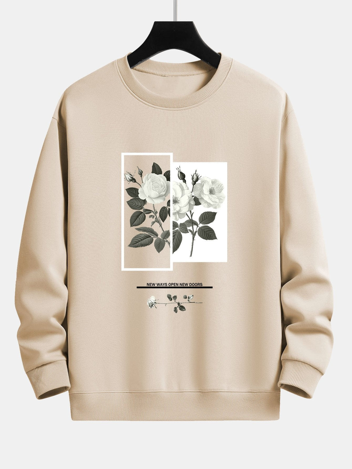 Entspannter Sweatshirt mit Sloganprint und weißer Rose