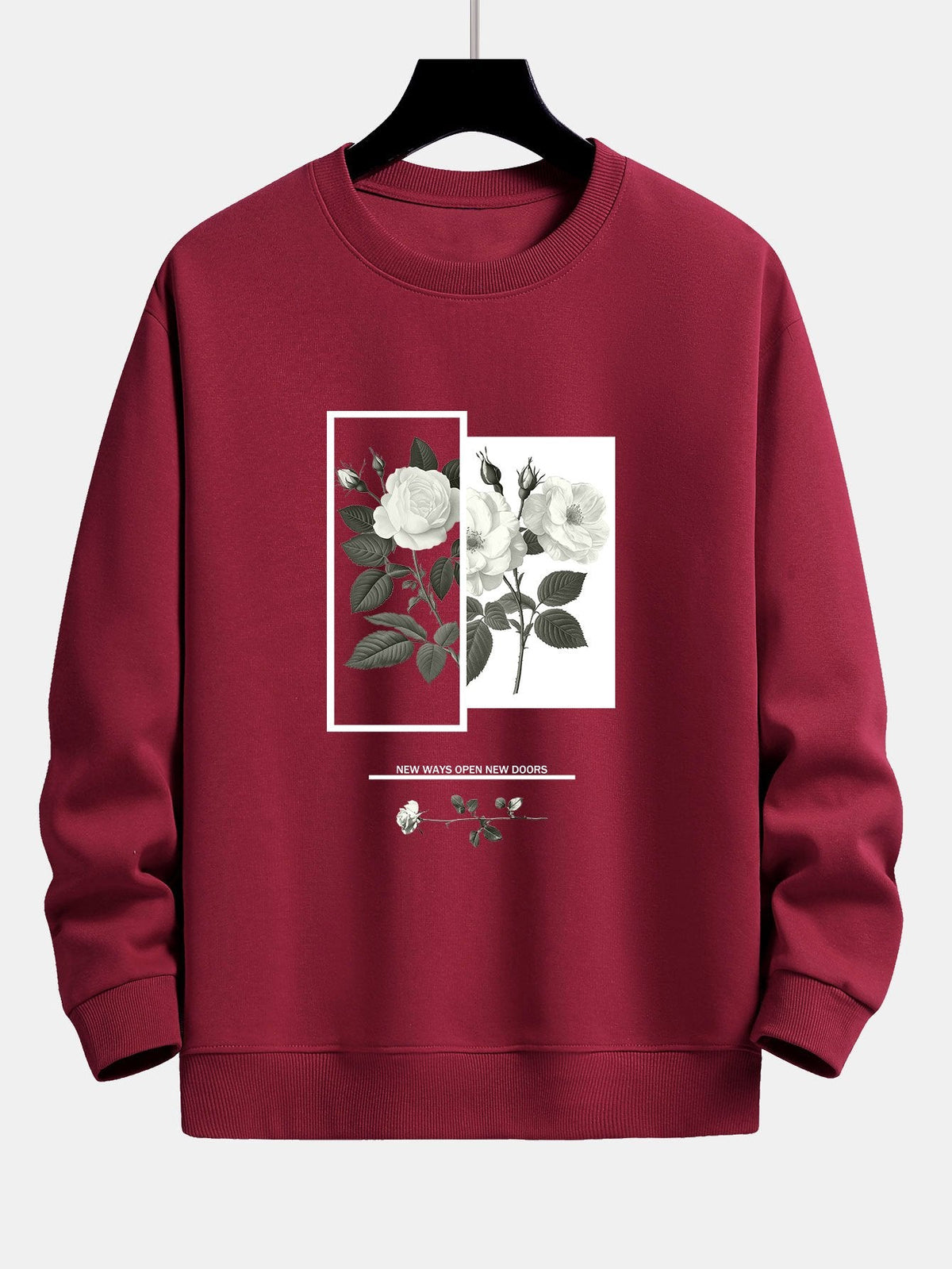 Entspannter Sweatshirt mit Sloganprint und weißer Rose