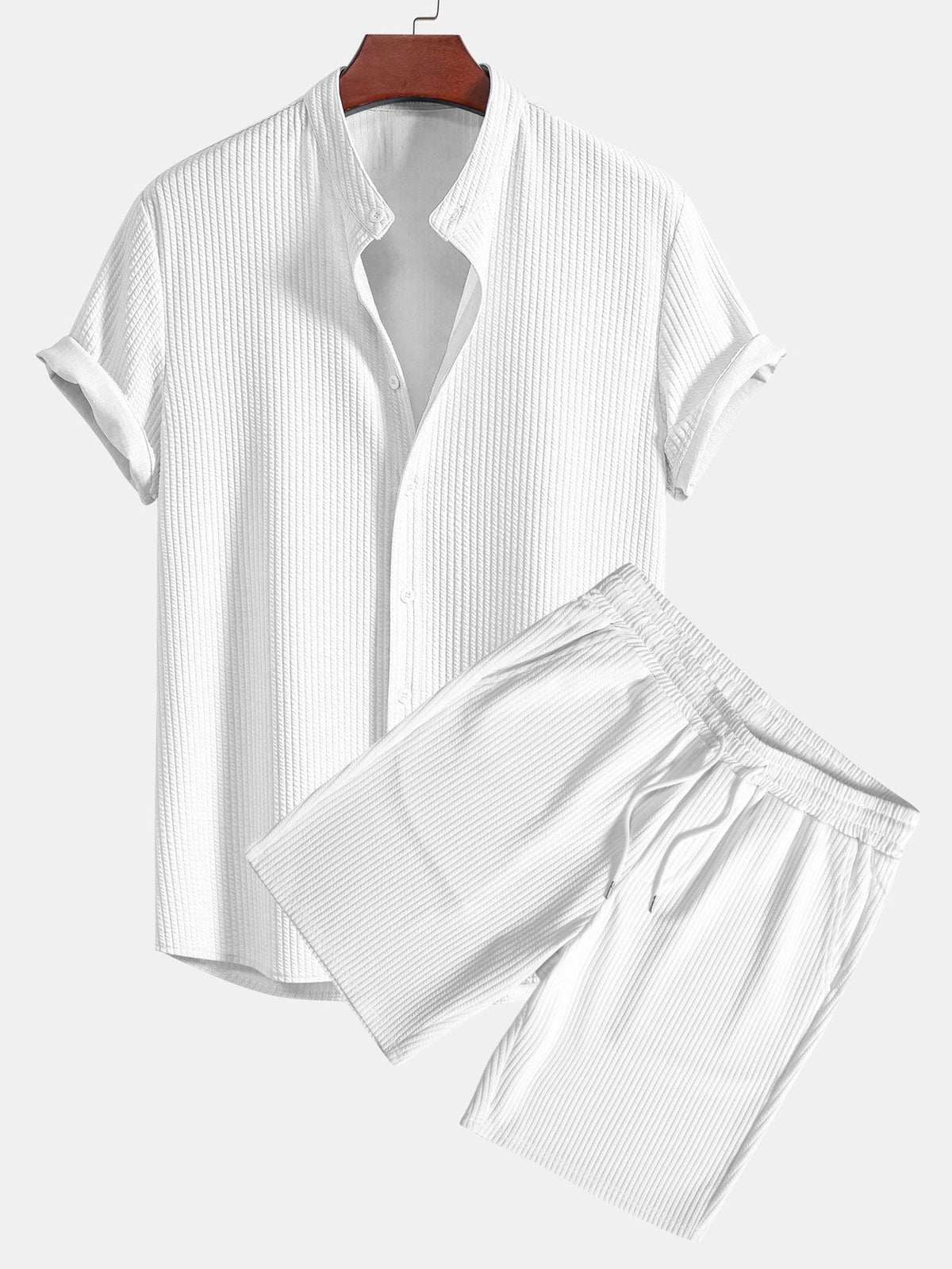 Ripp-Top mit Stehkragen und Shorts