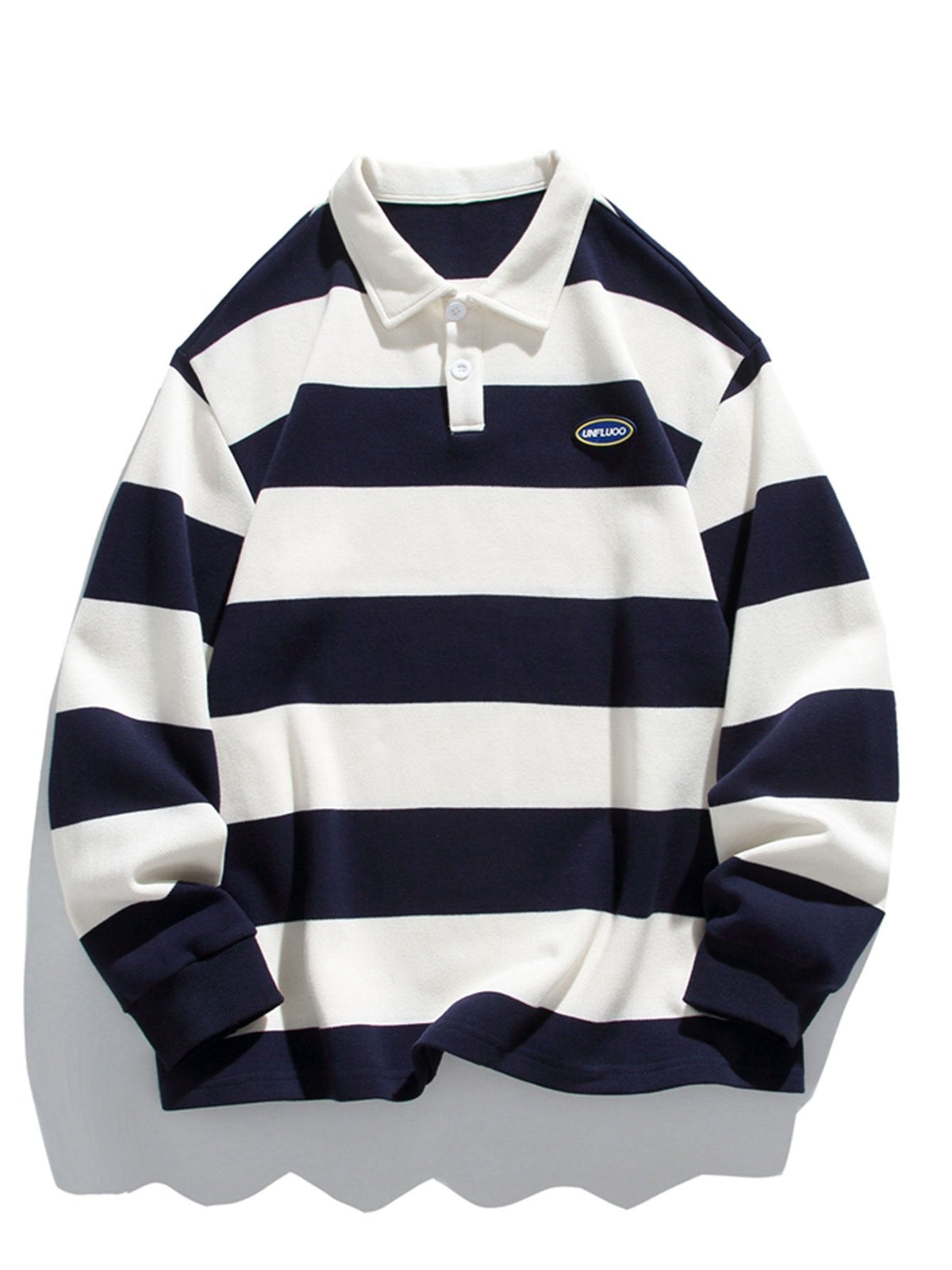 Bequemes Waffel-Polo-Sweatshirt mit breiten Streifen