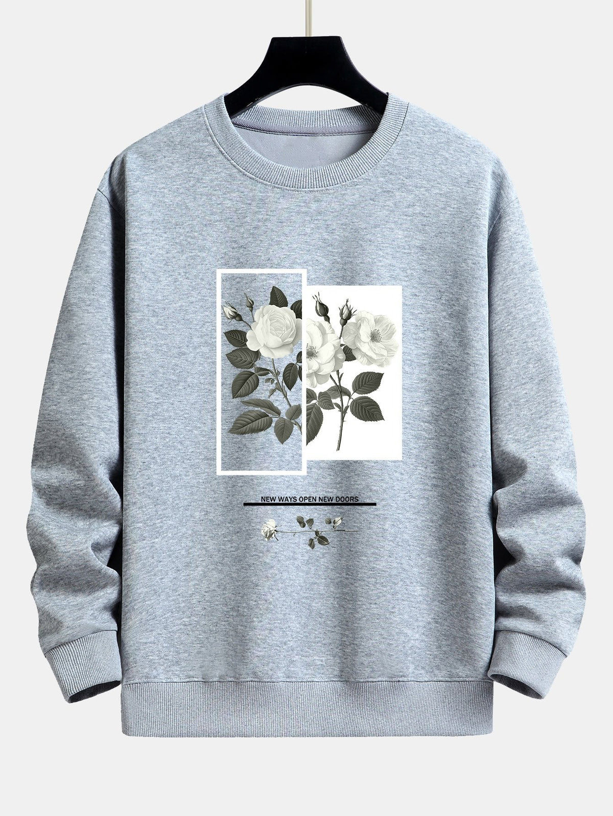 Entspannter Sweatshirt mit Sloganprint und weißer Rose