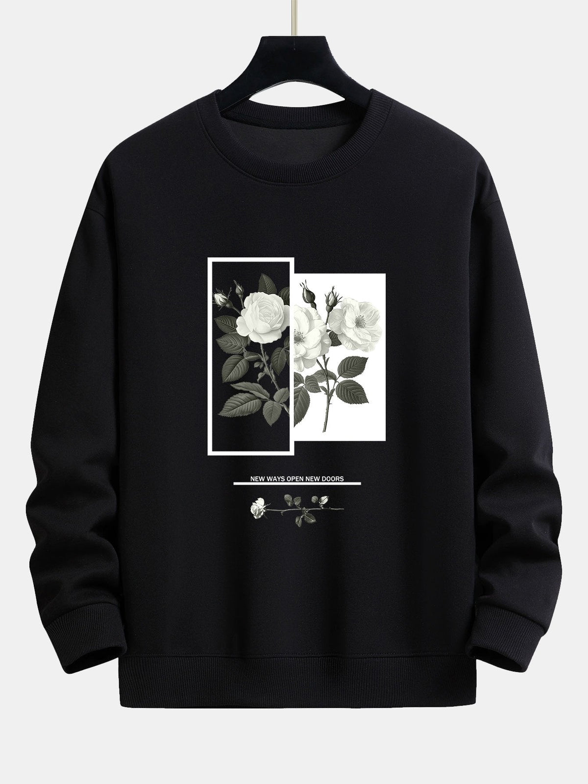 Entspannter Sweatshirt mit Sloganprint und weißer Rose
