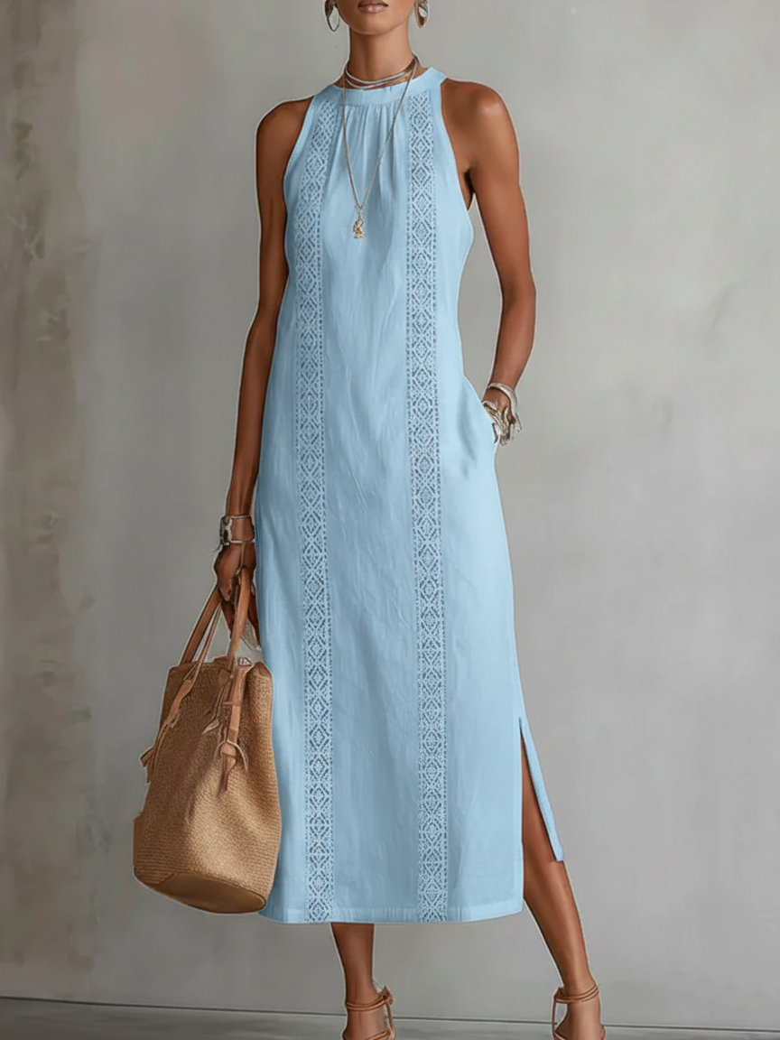 Jimena | Leinen-Midi-Kleid mit Koreanischem Kragen