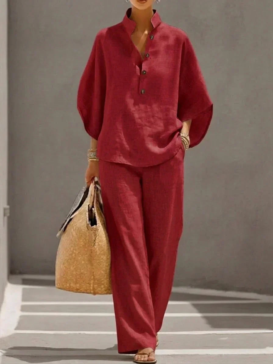 Sophie™ | Leinen-Set mit Batwing-Ärmeln und weiter Hose
