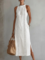 Jimena | Leinen-Midi-Kleid mit Koreanischem Kragen