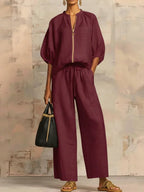 Léa | Zweiteiliges Ensemble: Lässiges Shirt und Weite Hose
