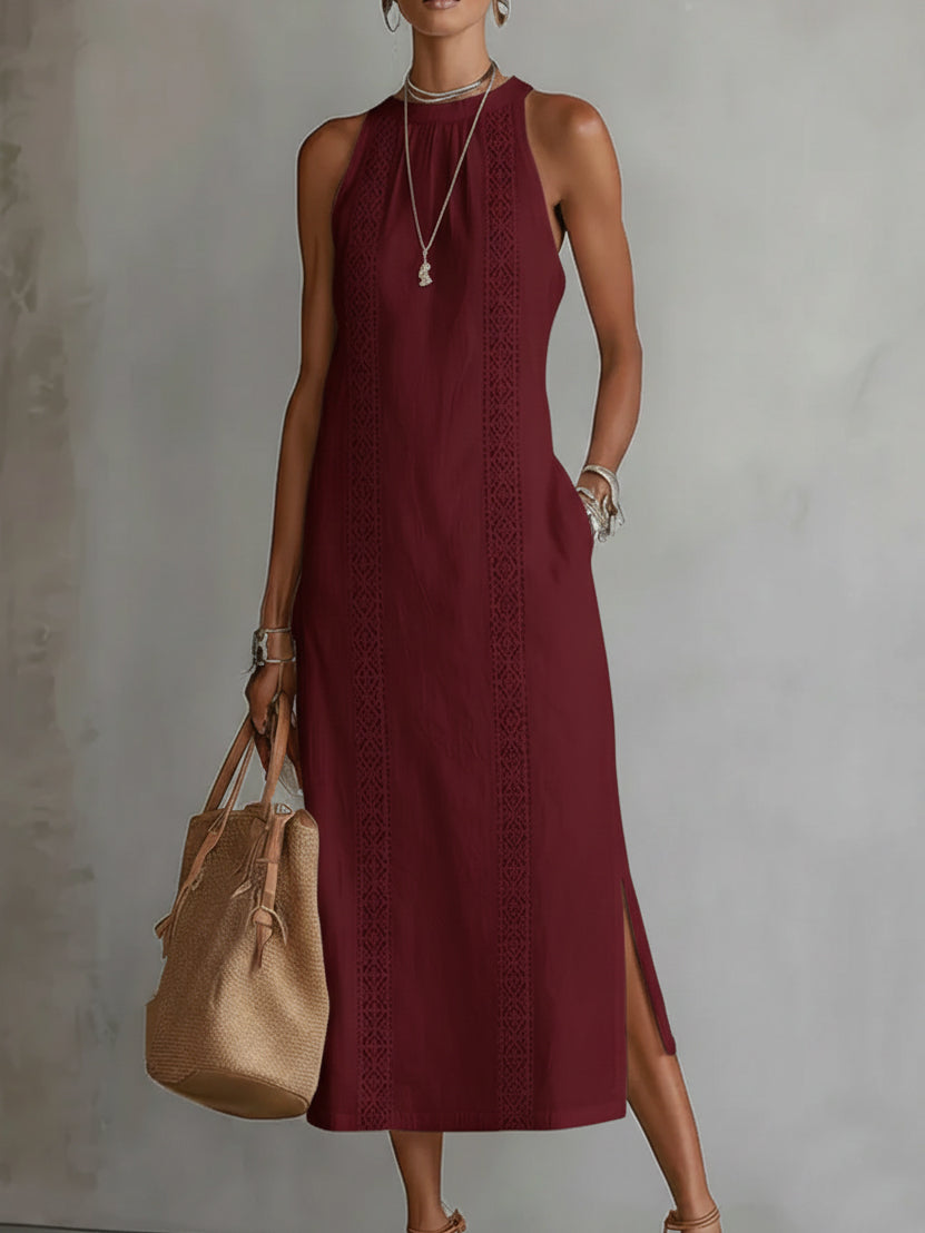 Jimena | Leinen-Midi-Kleid mit Koreanischem Kragen