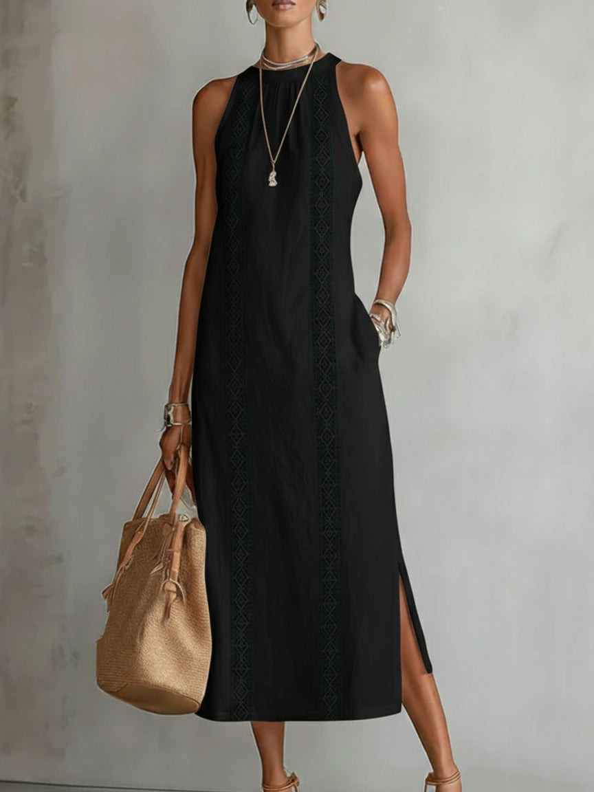 Jimena | Leinen-Midi-Kleid mit Koreanischem Kragen
