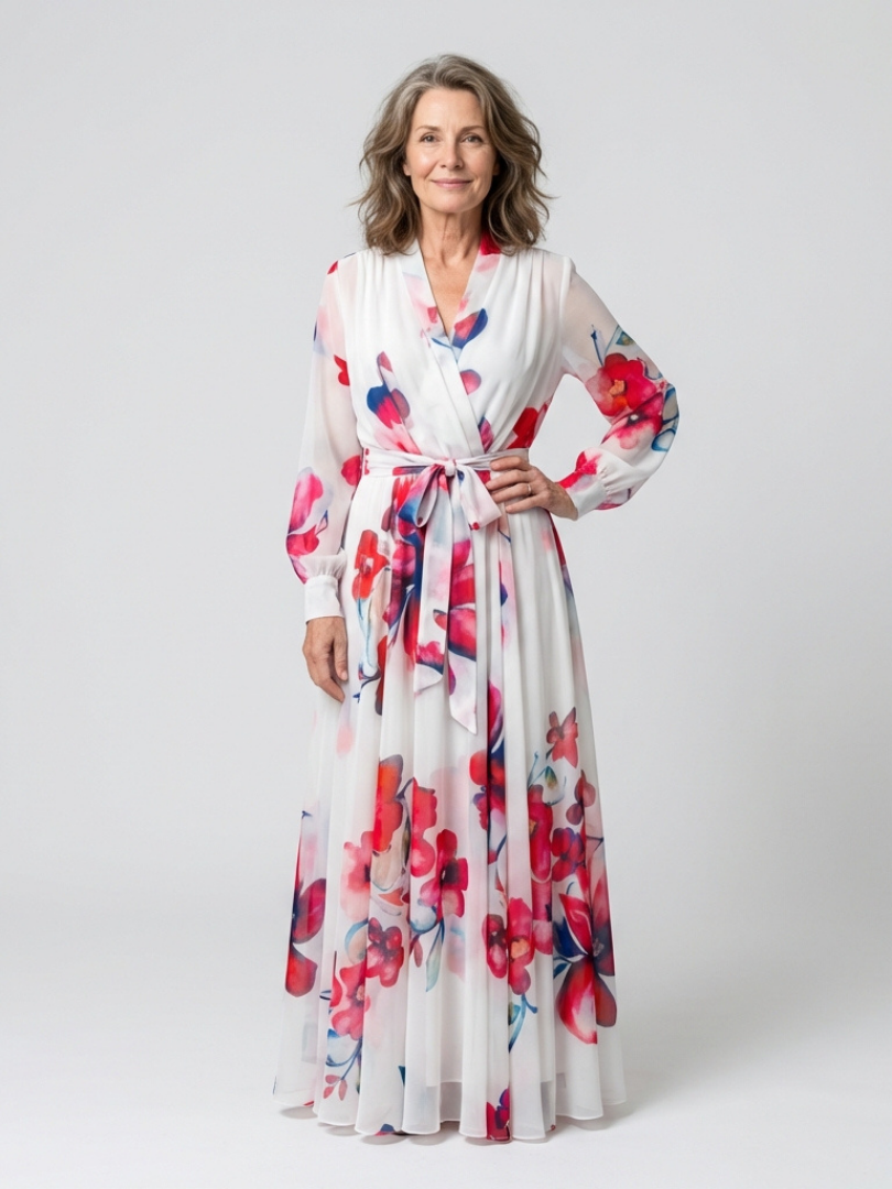 "Lillian | Florales Maxikleid mit langen Ärmeln" can be rewritten as "Lillian | Langärmliges Maxikleid mit floralem Design".