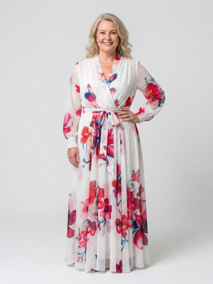 "Lillian | Florales Maxikleid mit langen Ärmeln" can be rewritten as "Lillian | Langärmliges Maxikleid mit floralem Design".