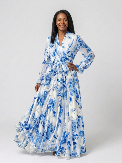 "Lillian | Florales Maxikleid mit langen Ärmeln" can be rewritten as "Lillian | Langärmliges Maxikleid mit floralem Design".