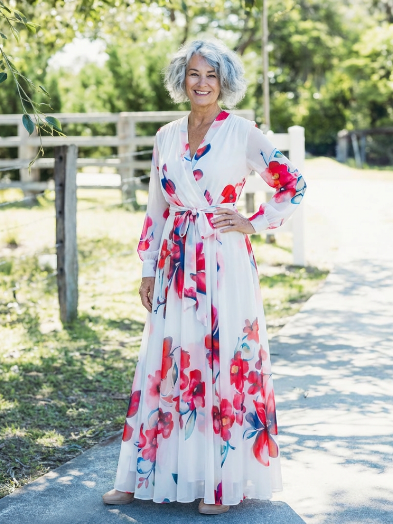"Lillian | Florales Maxikleid mit langen Ärmeln" can be rewritten as "Lillian | Langärmliges Maxikleid mit floralem Design".