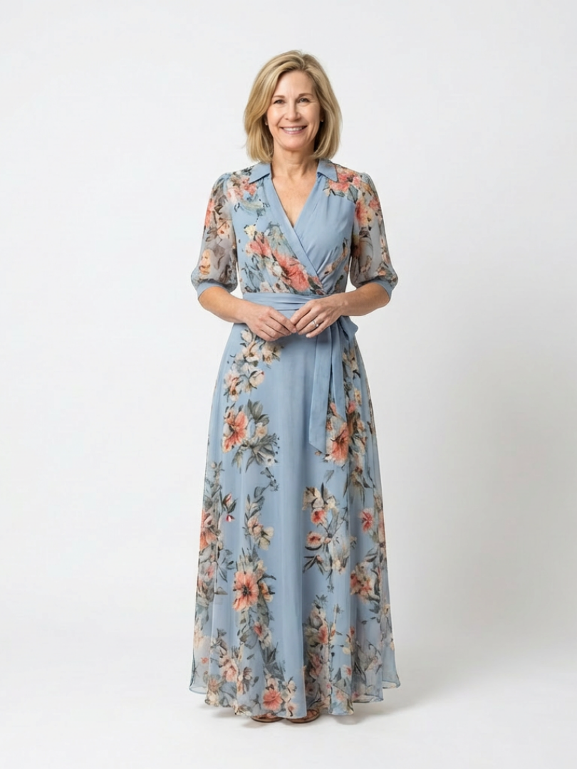 Elowen | Maxikleid mit floralem Wickel-V-Ausschnitt