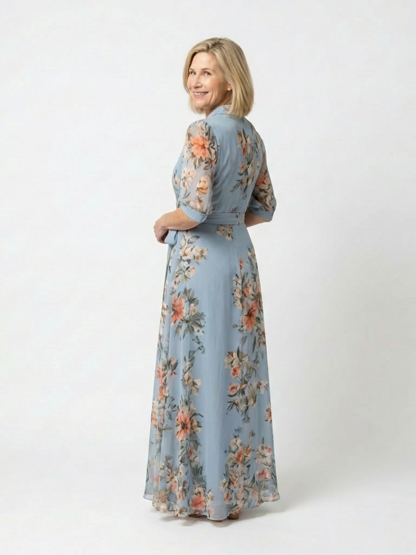 Elowen | Maxikleid mit floralem Wickel-V-Ausschnitt
