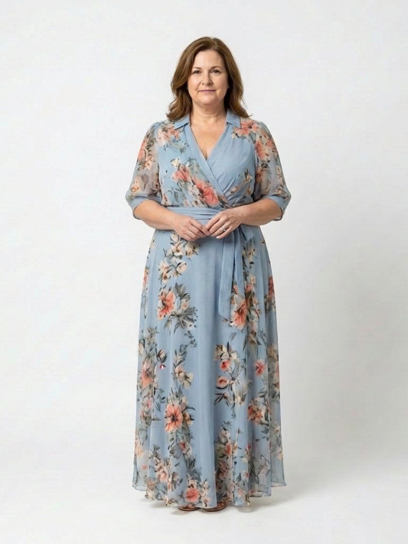 Elowen | Maxikleid mit floralem Wickel-V-Ausschnitt