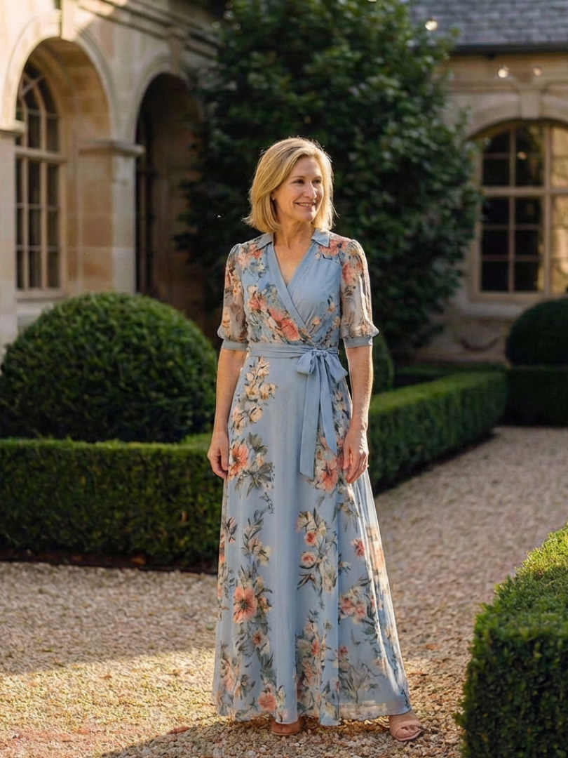 Elowen | Maxikleid mit floralem Wickel-V-Ausschnitt